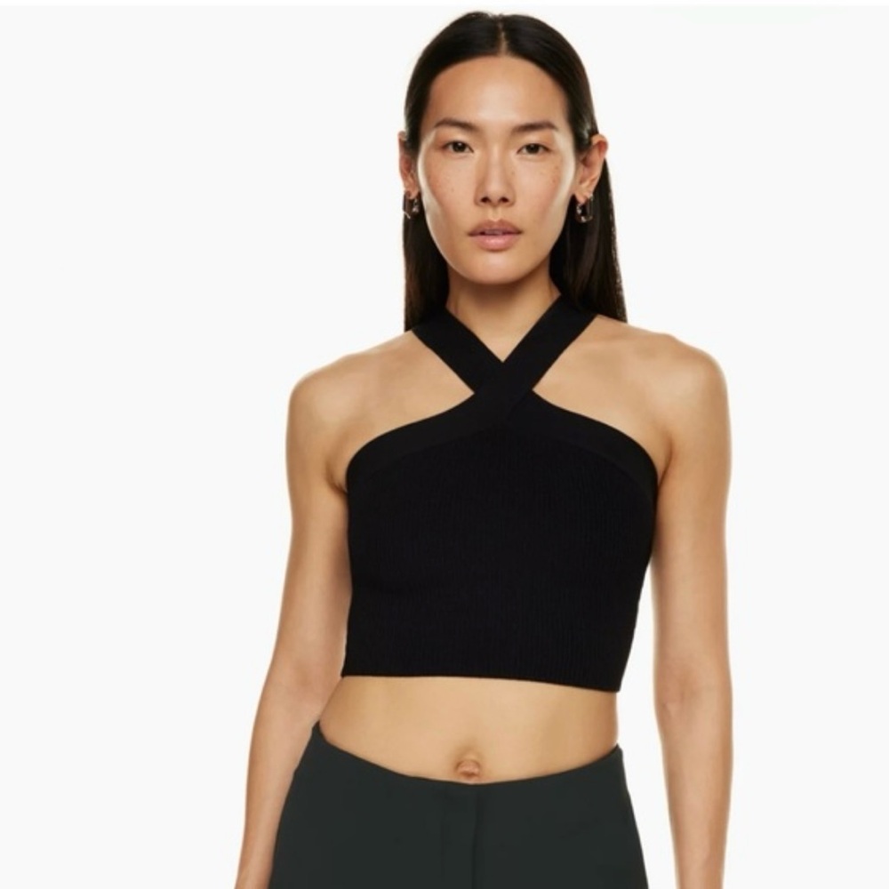 Aritzia Babaton Sculpt Knit Criss Cross Halter Crop Top